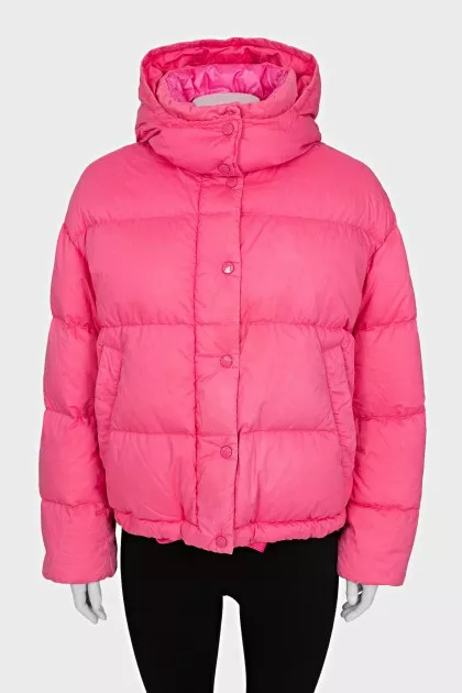 Pink down jacket with a detachable hood