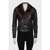 Leather jacket decorated with mink fur