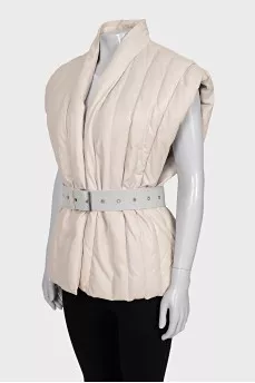 Quilted leather vest without fastening