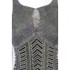 Floor-length gray dress with black lining