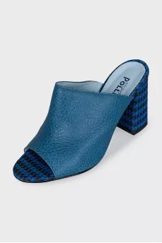 Blue mules with leather uppers