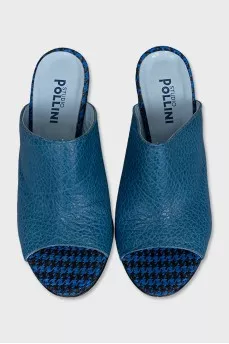 Blue mules with leather uppers