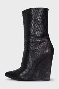 Textured leather wedge ankle boots