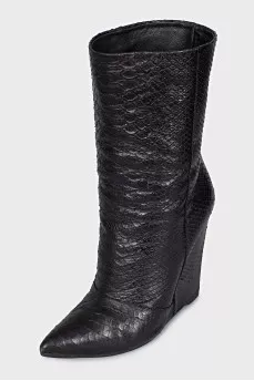 Textured leather wedge ankle boots