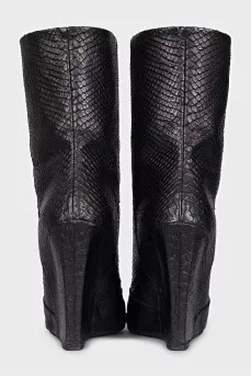 Textured leather wedge ankle boots