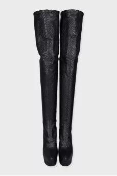 Textured leather over-the-knee boots with heels