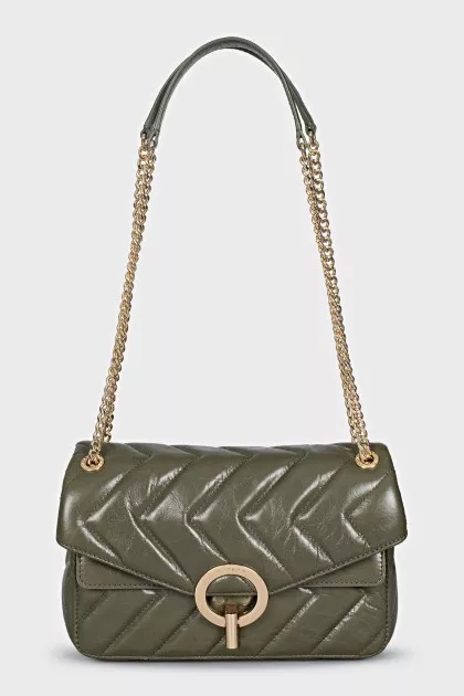 Leather crossbody bag with tag