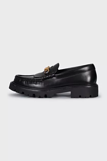 Leather loafers with gold logo