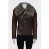 Shortened leather sheepskin coat with a zipper