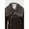 Shortened leather sheepskin coat with a zipper