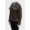 Shortened leather sheepskin coat with a zipper