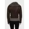 Shortened leather sheepskin coat with a zipper