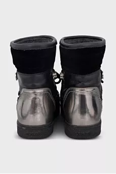 Leather and velvet boots