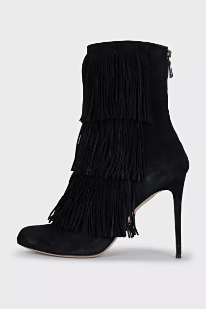 Black ankle boots with fringe