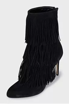 Black ankle boots with fringe