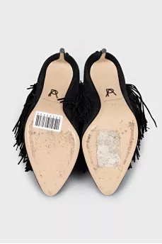 Black ankle boots with fringe