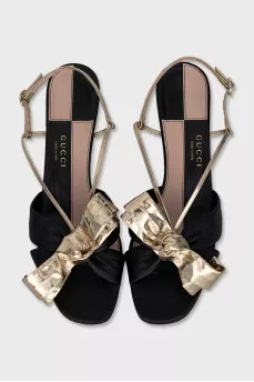 Leather sandals with gold straps