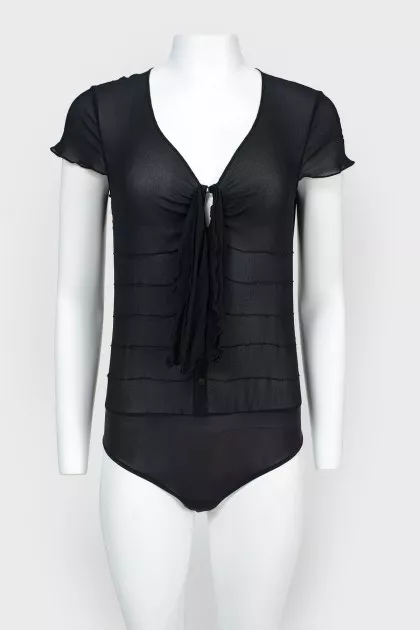 Translucent top-bodi with short sleeve