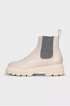 White leather boots with elastic bands