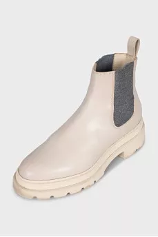White leather boots with elastic bands