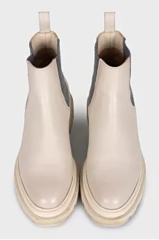 White leather boots with elastic bands