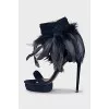 Suede heeled sandals with feathers