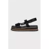 Textile sandals with high soles