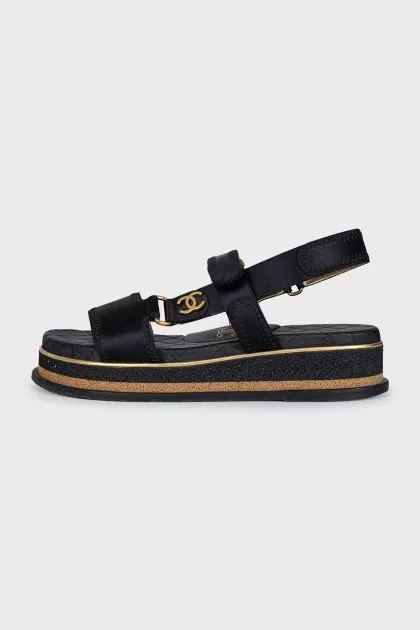 Textile sandals with high soles