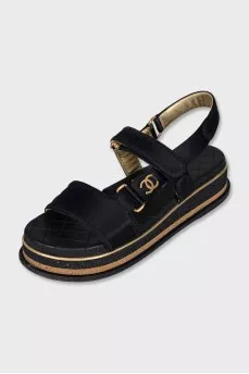 Textile sandals with high soles