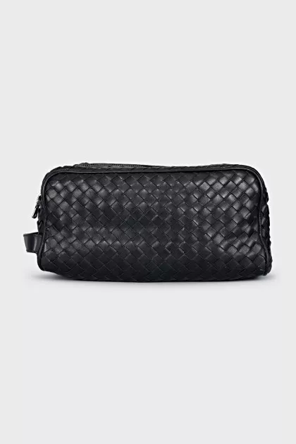 Men's woven leather cosmetic bag