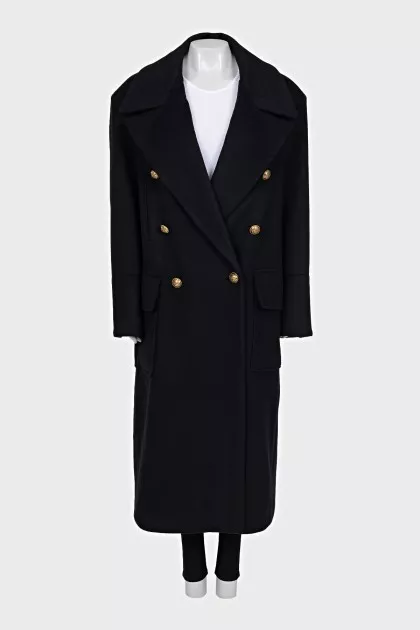 Straight wool coat with accent buttons