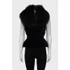 Velvet vest with fur collar