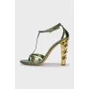 Leather sandals with crystal heels