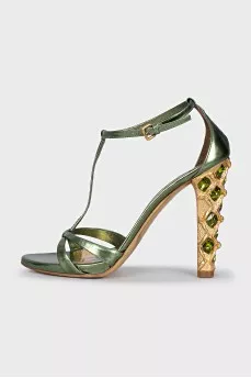 Leather sandals with crystal heels