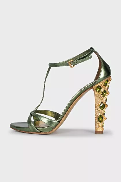 Leather sandals with crystal heels