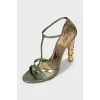 Leather sandals with crystal heels