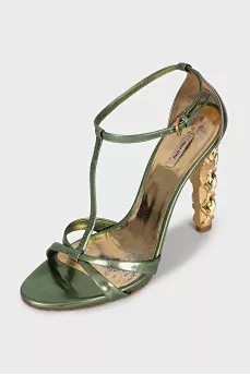 Leather sandals with crystal heels