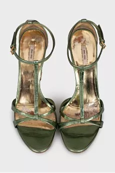 Leather sandals with crystal heels