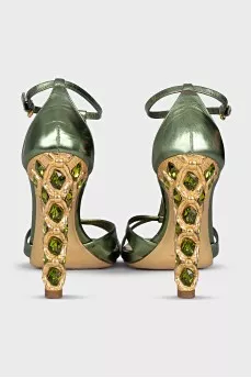 Leather sandals with crystal heels