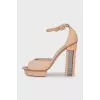 Suede sandals with clear heels