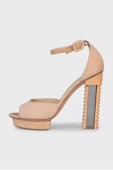 Suede sandals with clear heels