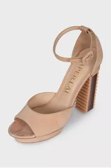 Suede sandals with clear heels