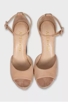 Suede sandals with clear heels