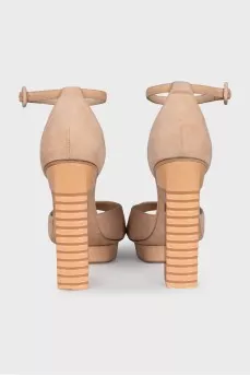 Suede sandals with clear heels