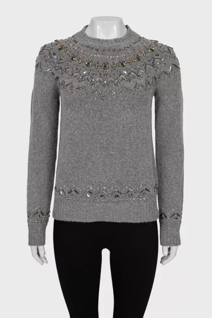 Gray sweater with crystals