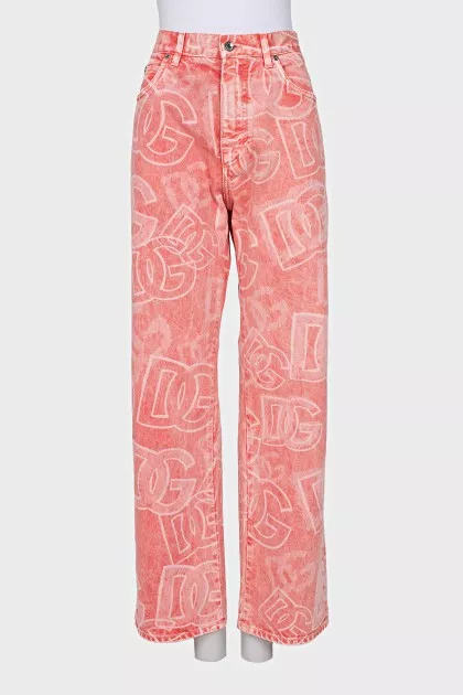 Pink jeans with a signature print