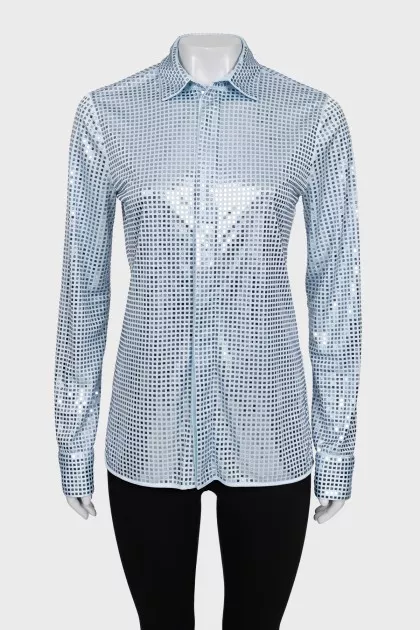 Shirt decorated with mirror mosaic