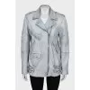 Light blue leather jacket with a zipper