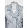 Light blue leather jacket with a zipper