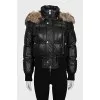 Leather down jacket with a removable hood